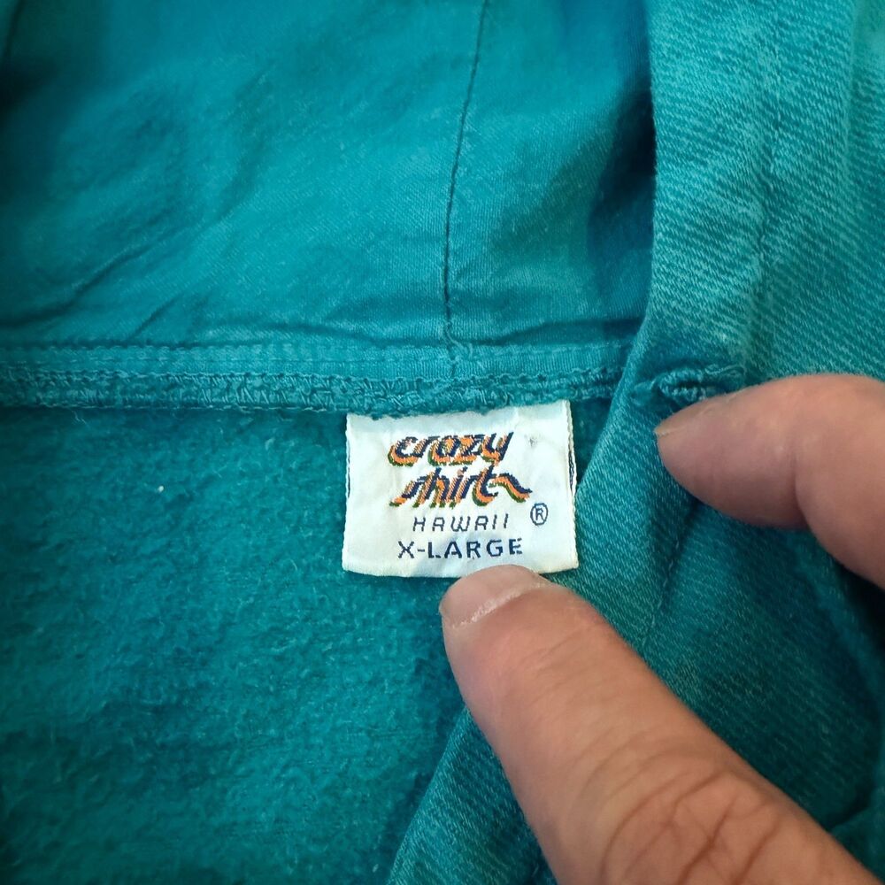 Vintage Crazy Shirts Hawaii San Diego Hoodie Teal Embroidered USA Made 90s XL - Picture 5 of 8
